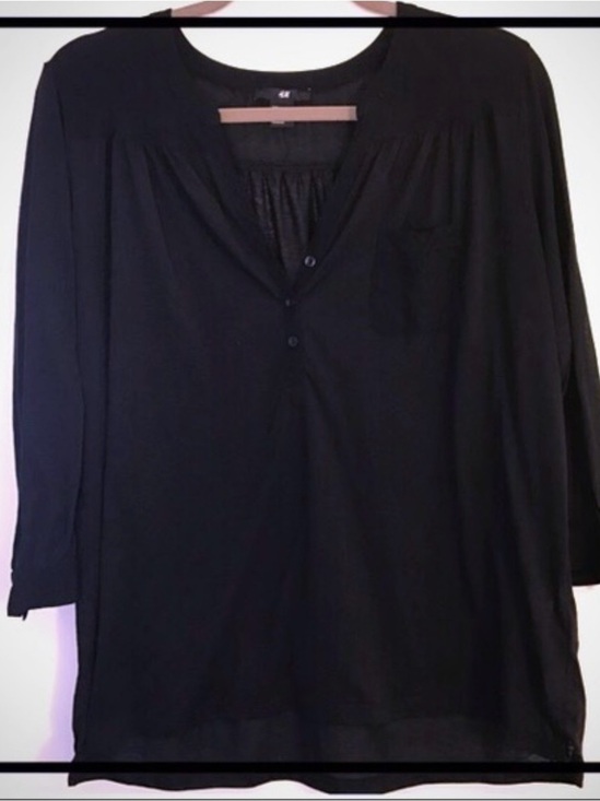 H&M Tops - H&M Black Henley Blouse 3/4 Sleeves M
